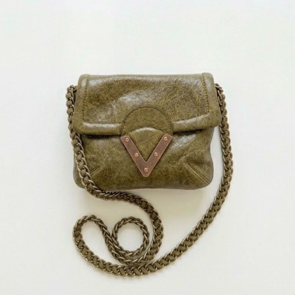 Pour La Victoire Distressed Olive Leather Mini Crossbody